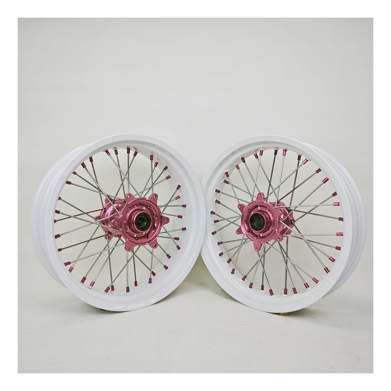 17Inch Supermoto Wheels For KTM SX SX-F XC-F XC EXC EXC-F 2003-2025 White Rims Pink Hubs