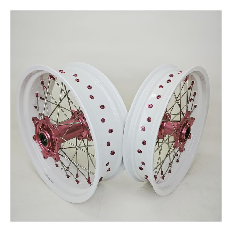 17Inch Supermoto Wheels For KTM SX SX-F XC-F XC EXC EXC-F 2003-2025 White Rims Pink Hubs