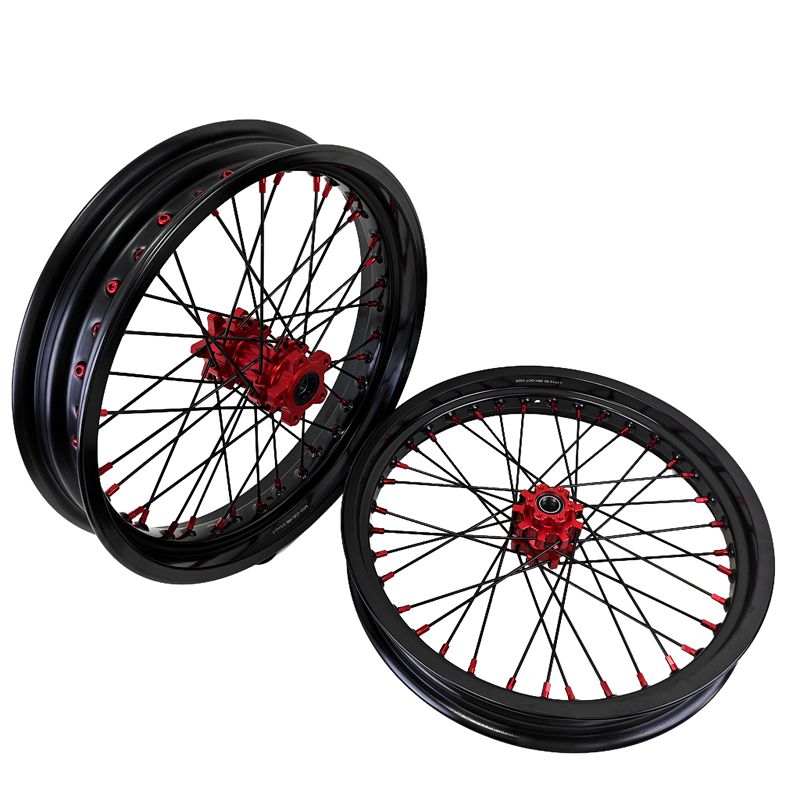 2.5*17" & 3.0*17" Electric Dirtbike Wheels Set For Altis Sigma Black Rim Red Hubs