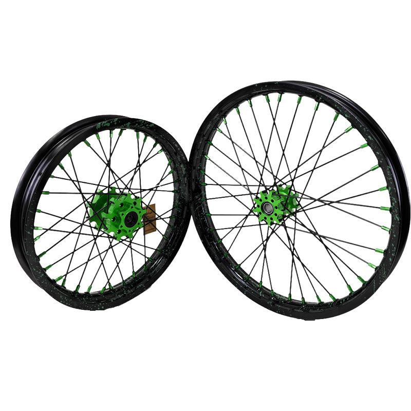 1.6*19" & 1.85*16" Electric Dirtbike Wheels Rim For Sur Ron Light Bee-X 2019-2024 Black Rims Green Hubs