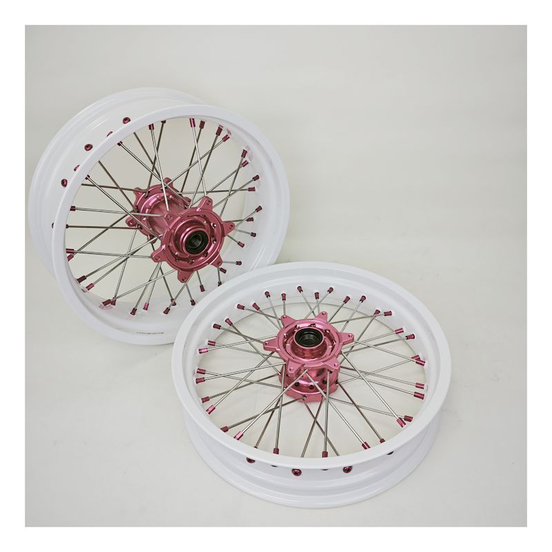 17Inch Supermoto Wheels For KTM SX SX-F XC-F XC EXC EXC-F 2003-2025 White Rims Pink Hubs