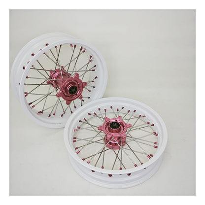 17Inch Supermoto Wheels For KTM SX SX-F XC-F XC EXC EXC-F 2003-2025 White Rims Pink Hubs