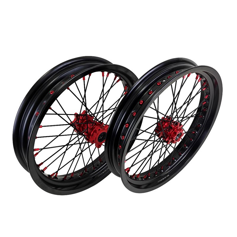 2.5*17" & 3.0*17" Electric Dirtbike Wheels Set For Altis Sigma Black Rim Red Hubs