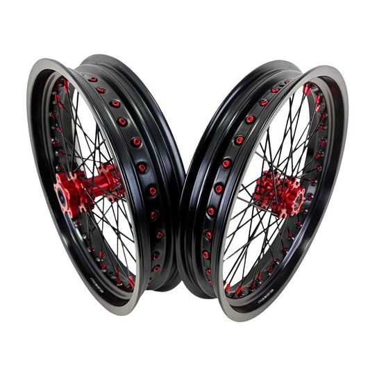 2.5*17" & 3.0*17" Electric Dirtbike Wheels Set For Altis Sigma Black Rim Red Hubs
