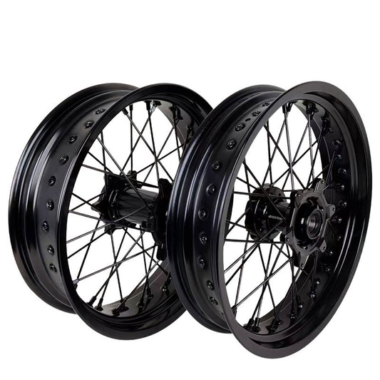 17Inch Supermoto Rims For Stark Varg Black Rims Black Hubs Black Spokes Black Nipples